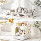 2-Tier Bathroom Counter Organizer with Drawer, Wood Counter Storage Shelf - Image 4