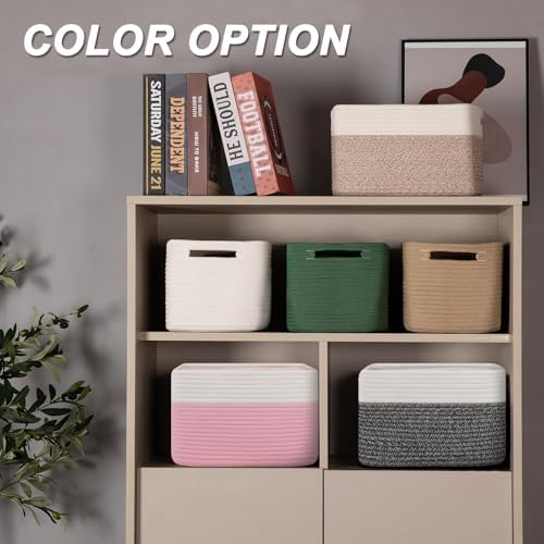 4 Pack Storage Baskets for Organizing, Woven Baskets for Shelves - Perfect for Toys, Books, Towels, and Clothes, Durable Gift Basket Bins Toy Storage, 12.7''Lx9''Wx7.8''H, Pink & White - Image 4