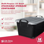 Life Story 18 Pack Heavy Duty Stackable Storage Bin, 55 Qt, Black/Gray - Image 2