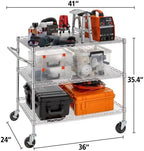 Finnhomy 3 Tier Heavy Duty Commercial Grade Utility Cart, Wire Rolling Cart with Handle Bar, Steel Service Cart with Wheels, Kitchen Carts on Wheels, Metal Cart Shelf Size 24" D x 36" W, NSF, Chrome - Image 3
