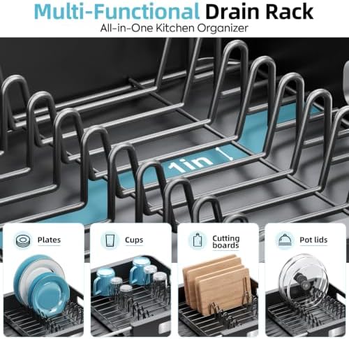 TOOLF Extendable Dish Drying Rack for Small Kitchen Counter, Black - Image 4