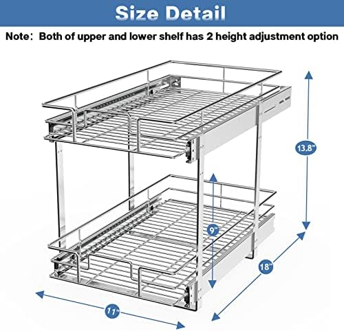 LOVMOR 2 Tier Individual Pull Out Cabinet Organizer 11"W x 21"D, Slide Out Kitchen Cabinet Storage Sliding Shelves - Image 3