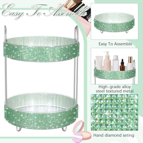 Honeydak Rotating Perfume Organizer Tray, 2 Tiers, Resin Diamond, Green - Image 3