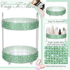 Honeydak Rotating Perfume Organizer Tray, 2 Tiers, Resin Diamond, Green - Image 3