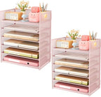 Subekyu 6-Tier Desk Paper Organizer, Desktop File Letter Tray with Handle, Document Sorter and Accessories Holder for Office, Home and School Workspace Organizers, Pink-2 Pack by SUBEKYU