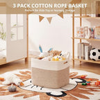 OIAHOMY 13 Inch Cube Storage Bins, 3-Pack Cotton Rope Woven Baskets for Organizing, Insert Storage Baskets for Shelves, Baby Nursery, Closet Organizer, 15 * 13 * 12.6IN, Brown & White - Image 4