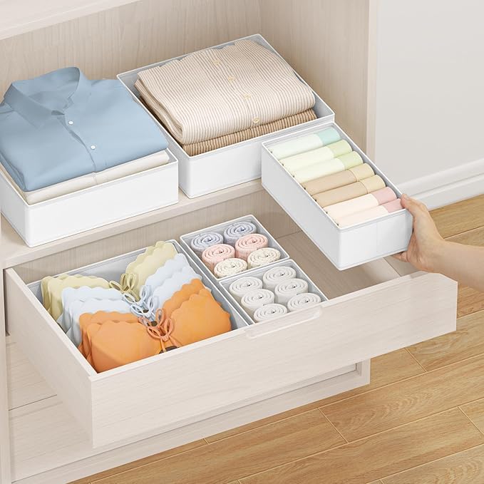 DIMJ Drawer Organizer Clothes 14 Pack - Foldable Baby Organizers and Storage & Dresser Organizer for Bedroom, Closet - Nursery Organization Dresser Dividers for underwear, Sock,Bra, Belt, Tie, White - Image 3