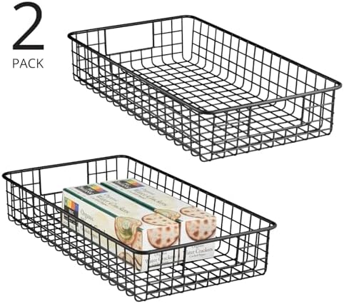 mDesign Wide Wire Storage Basket for Kitchen, Pantry, Cabinet - Pack of 2, Matte Black ? - Image 2