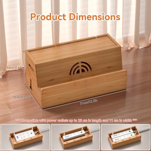 Bamboo Cable Management Box, Natural Color, 31X14X15.5CM - Image 7
