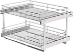 JOWBOOW 2-Tier Pull Out Cabinet Organizer, 23" W x 22" D, Chrome by JOWBOOW