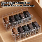 3 Pack Acrylic Belt Organizer Clear Stackable Belt Storage Holder Purse Organizer for Closet - 5 Compartments with Removable Dividers,Display Case Pantry Cabinet Organizers for Ties,Socks,Underwear - Image 5