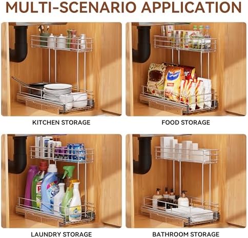Under Sink Organizer 9" W X19 D, Pull Out Cabinet Organizer 2 Tier - Image 6