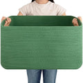 OIAHOMY 75L Large Blanket Basket Woven Storage Basket with Handle Green by MasterofSpaceOptimization