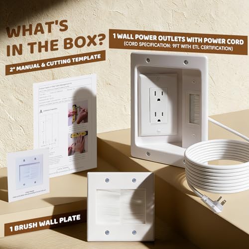 in Wall Cable Management Kit With Recessed Tv Socket Box, 9FT Cord, Tv Cable Concealment Management Kit, Wall Mounted Tv Recessed Socket Box Suitable for All Plugs - Image 7