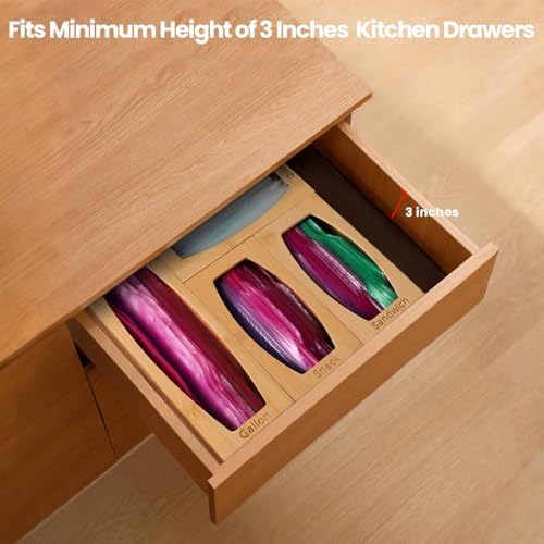 CRAKTH Plastic Bag Storage Organizer for Kitchen Drawer, Bamboo - Image 4