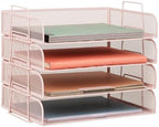 Mind Reader Stackable Paper Tray, Desktop Organizer, File Storage, Office, Metal Mesh, 4 Pcs., Pink by MindReader
