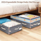 Dolicer 4 Pack Under Bed Storage with Wheels, 6in-10in Height Adjustable Underbed Storage Containers, 92L XXXL Under Bed Drawers Rolling Bin with Clear Lids for Dorm Shoes Clothes Organizer(Dark Grey) - Image 2