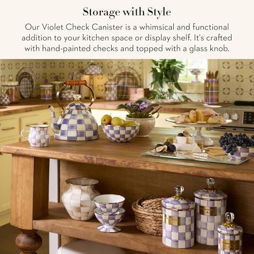 MACKENZIE-CHILDS Enamel Canister, Small, Purple-and-White Violet Check - Image 2