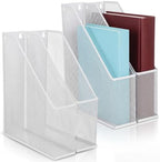 Sliner 4 Pack White Metal Magazine Holder Mesh Steel Document Rack 1 Section File Organizer Extra Wide Magazine Folder Storage Desk Tidy for Office Home, 12.6"x 9.8"x 3" by Sliner