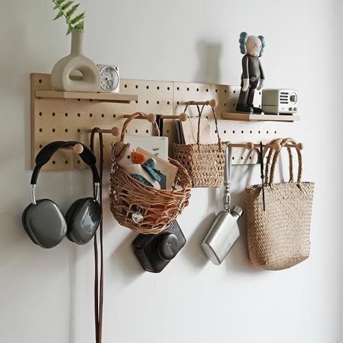Wooden Pegboard Modular Display Organization Storage Wall Hooks Shelf (Birch Colored Finish-B) - Image 5