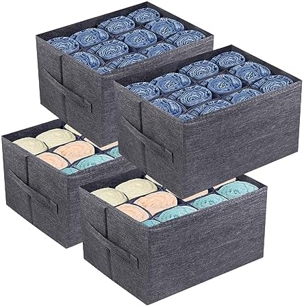 4 Pack 12-Grid Closet Organizers and Storage Bins with Dividers for Clothes by EASEVE