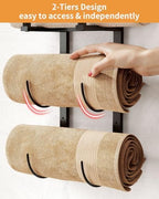 Towel Racks for Bathroom, Bathroom Towel Rack Wall Mounted with 2 Tiers Rolled Towel Holder, Towel Storage can Holds 3 Large Rolled Towels, Black - Image 2
