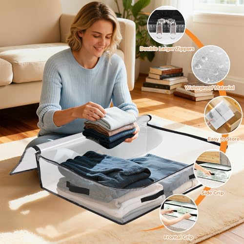 8 Pack Under Bed Storage Bags, 60L Foldable Clear Containers with Handles - Image 3