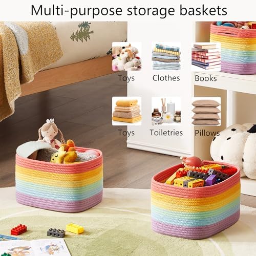 Rainbow Rope Basket for Storage 4 Pack Kids Baskets for Shelves - Image 3