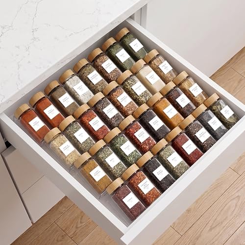 Acrylic Spice Drawer Organizer 4 PK, Expandable 13"-26" Acrylic Spice Rack for Drawer Seasoning Organizer Tray, Shelf Stackable 4-Tier Herb Jar Rack Insert for Kitchen Cabinet, Herb Jars Not Included by SAVVYSORTED%C2%AE