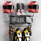 Motorcycle Helmet Holder Wall Mount, 2 Tier Helmet Rack with 2 Hat Stands by Unknown