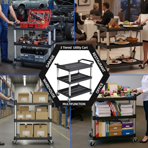 Plastic Utility Carts with Wheels, 3-Tier Rolling Cart, Restaurant Cart - Image 5