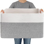 JMvicyroam 96L Large Woven Cotton Rope Blanket Basket, White&Grey by JMvicyroam