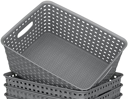WYT 12-Pack Plastic Small Shelf Storage Weave Baskets for Organizing, Grey - Image 4