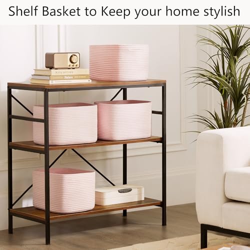 Pink Storage Bins 4 Pack Rectangular Rope Basket for Shelves - Image 2