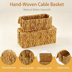 2 Pack Hand-Woven Cable Management Boxes, Natural Woven Cord Organizer with Lid, 2 Open Slots Cable Storage Basket to Hide Power Strip and Charger for Home Office and Dorm,Decorative Wicker Baskets - Image 3