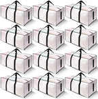 SWEET DOLPHIN 12 Pack 200LB Heavy-Duty Moving Bags with Wrap-Around Handles, Extra Large Storage Totes for Space Saving, Clothes Storage Bags, College Dorm Essentials, Semi-Transparent, 24 Gal by SWEET+DOLPHIN