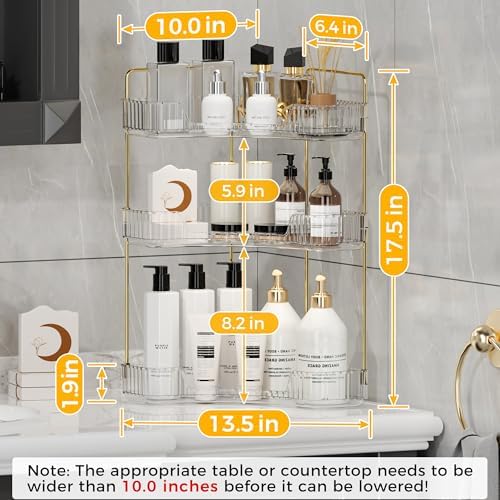YCIA&DONE Corner Bathroom Counter Organizer, Makeup Organizer for Vanity, Skincare Cosmetic Perfume Tray, Corner Countertop Shelf Rack Storage for Bathroom Kitchen 3 Tiers (Clear White) - Image 6