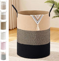 100L Extra Large Tall Cotton Rope Laundry Basket with Handle, Brown & Black by SunNewt