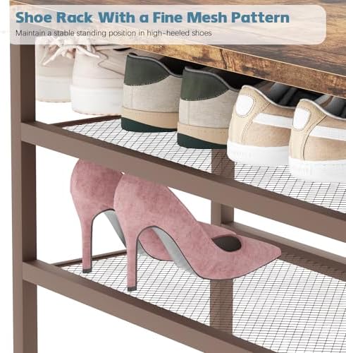 Shoe Rack Bench for Entryway 3-Tier, Free Standing Shoe Racks with Seat Cushion, Narrow Shoe Storage Shelf with Boot Organizer, Shoe Rack for Small Spacesh with Wood Bench (Brown+Brown) - Image 5
