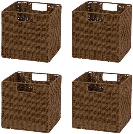 Trademark Innovations 10.5" Woven Storage Cube Basket Bin with Iron Wire Frame - Set of 4 by Trademark+Innovations