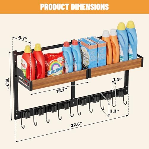 Broom Holder Wall Mount, Broom and Mop Organizer Wall Hanging with Shelf - Image 2
