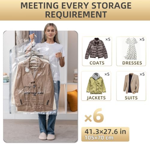 TAILI Hanging Vacuum Storage Bags Clothes, Coats, Jackets,6 Short with Pump - Image 5