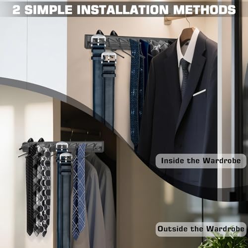 Sliding Tie Racks, 18 Tie Hanger 16.5'' Pull Out Belt Rack for Closet - Image 4