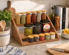 Solid Wood Spice Rack Organizer for Countertop & Cabinet, 4 Tier Adjustable Wooden Spice Shelf with Sliding Track, Premium Step Seasoning Bottle Holder for Kitchen, Pantry & Office, Walnut Brown - Image 6