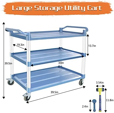 Utility Carts with Wheels Large Size Rolling Cart with Wheels Heavy Duty 600 LBS Food Cart with Lockable Wheels and Hammer for Kitchen/Office/Warehouse, 39.5" D x 19.3" W x 39.5" H(Grey Large Size) - Image 6