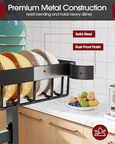 Sakugi Over The Sink Dish Drying Rack - Adjustable 3 Tier XX-Large Capacity Stainless Steel Drainer with Cutlery & Utensil Holders, Kitchen Storage & Organization, 31.5"-39.5"L x 12"W x 30.5"H, Black - Image 5