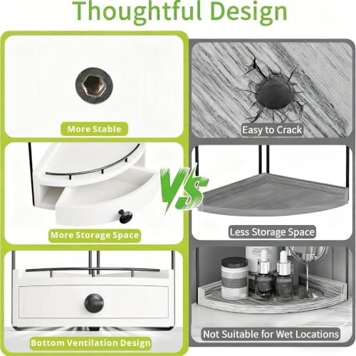 2-Tier Corner Bathroom Counter Organizer with Drawer, White - Image 7