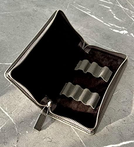 DiLoro Leather Zippered Triple or Quad Pen Case Pencil Pouch Holder for Three or Four Fountain Ballpoint Rollerball Pens or Glasses (Nappa Black) - Image 6