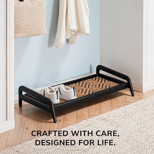 Anji Mountain Heavy Duty Waterproof Wooden Shoe Storage Mat Organizer/Boot Storage Tray Multi Use for Entryway with Coir, Tan and Black Diamond Insert, 1 Tier, Fits 3 Pair (36.5" Wide) - Image 5