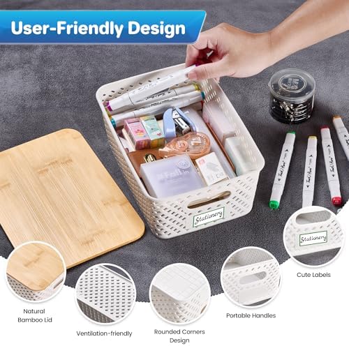 Anysig 8 Pack Plastic Storage Bins with Bamboo Lids, 5.2 QT Stackable Bins - Image 3